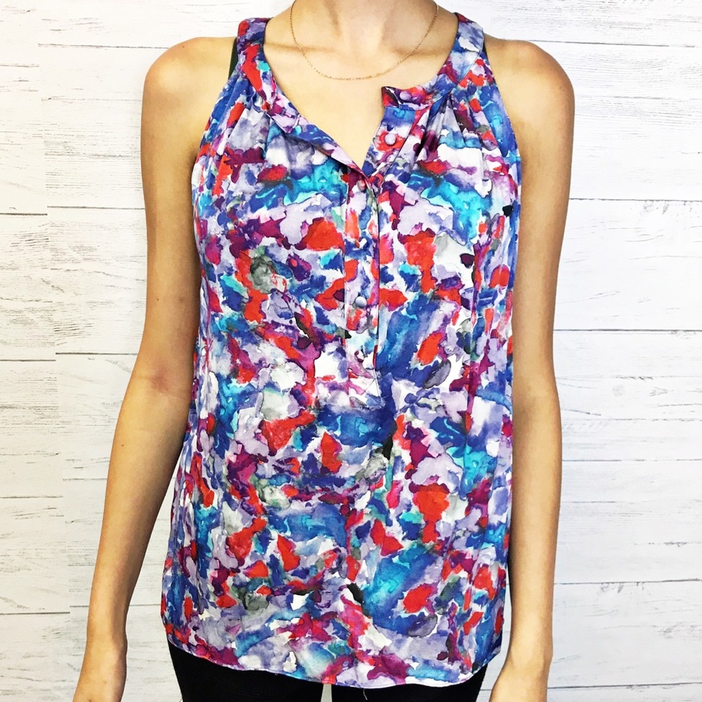 THEORY Sleeveless Watercolor Silk Stretch Top